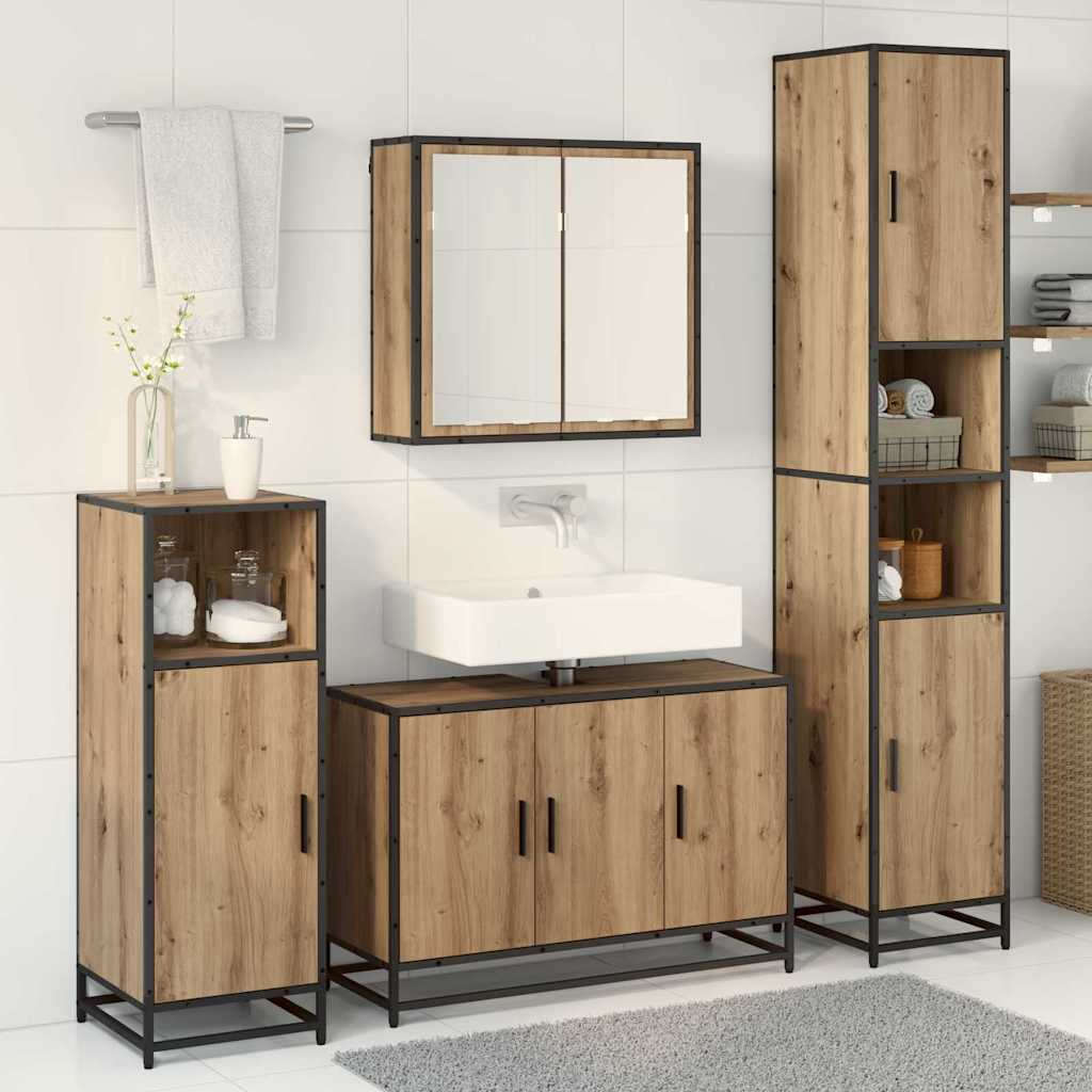 Badezimmermöbel-Set mit Regal 3 pcs Artisan-Eiche Holzwerkstoff