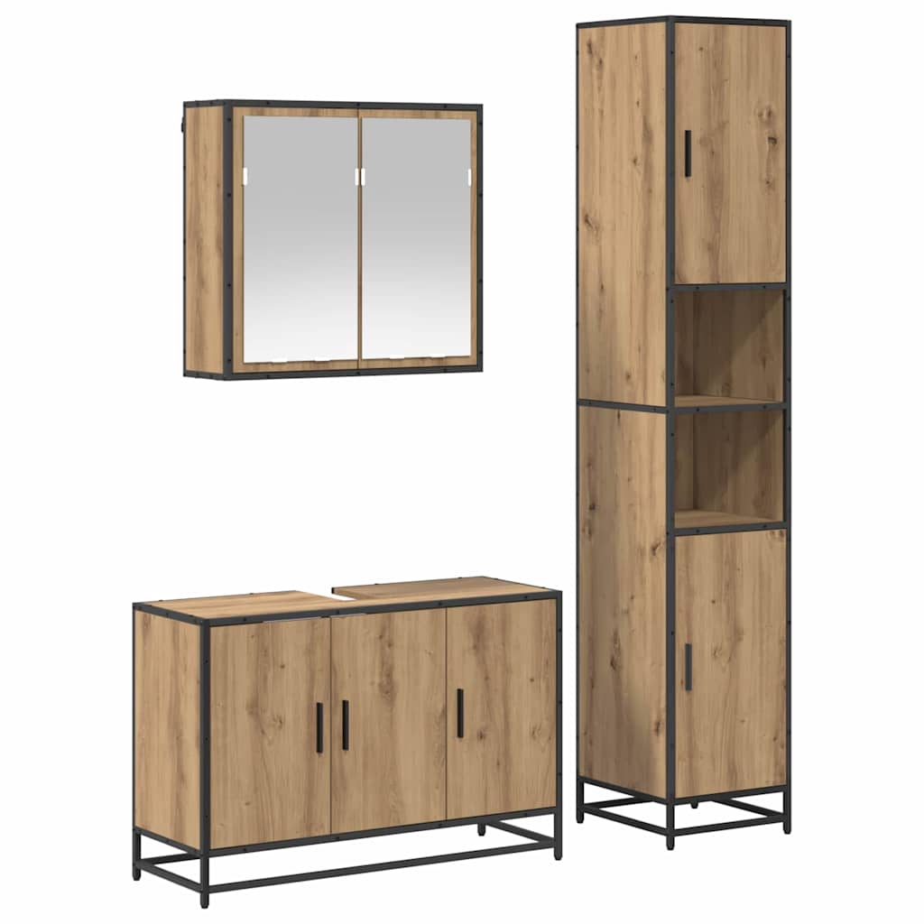 Badezimmermöbel-Set mit Regal 3 pcs Artisan-Eiche Holzwerkstoff