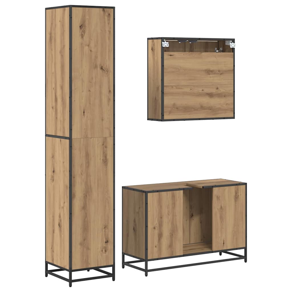Badezimmermöbel-Set mit Regal 3 pcs Artisan-Eiche Holzwerkstoff