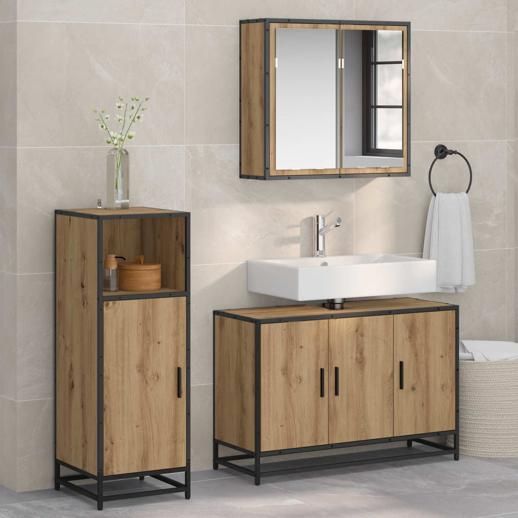 Badezimmermöbel-Set mit Regal 3 pcs Artisan-Eiche Holzwerkstoff