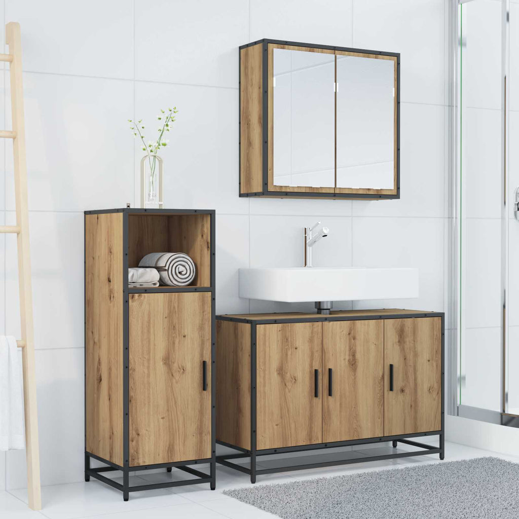 Badezimmermöbel-Set mit Regal 3 pcs Artisan-Eiche Holzwerkstoff