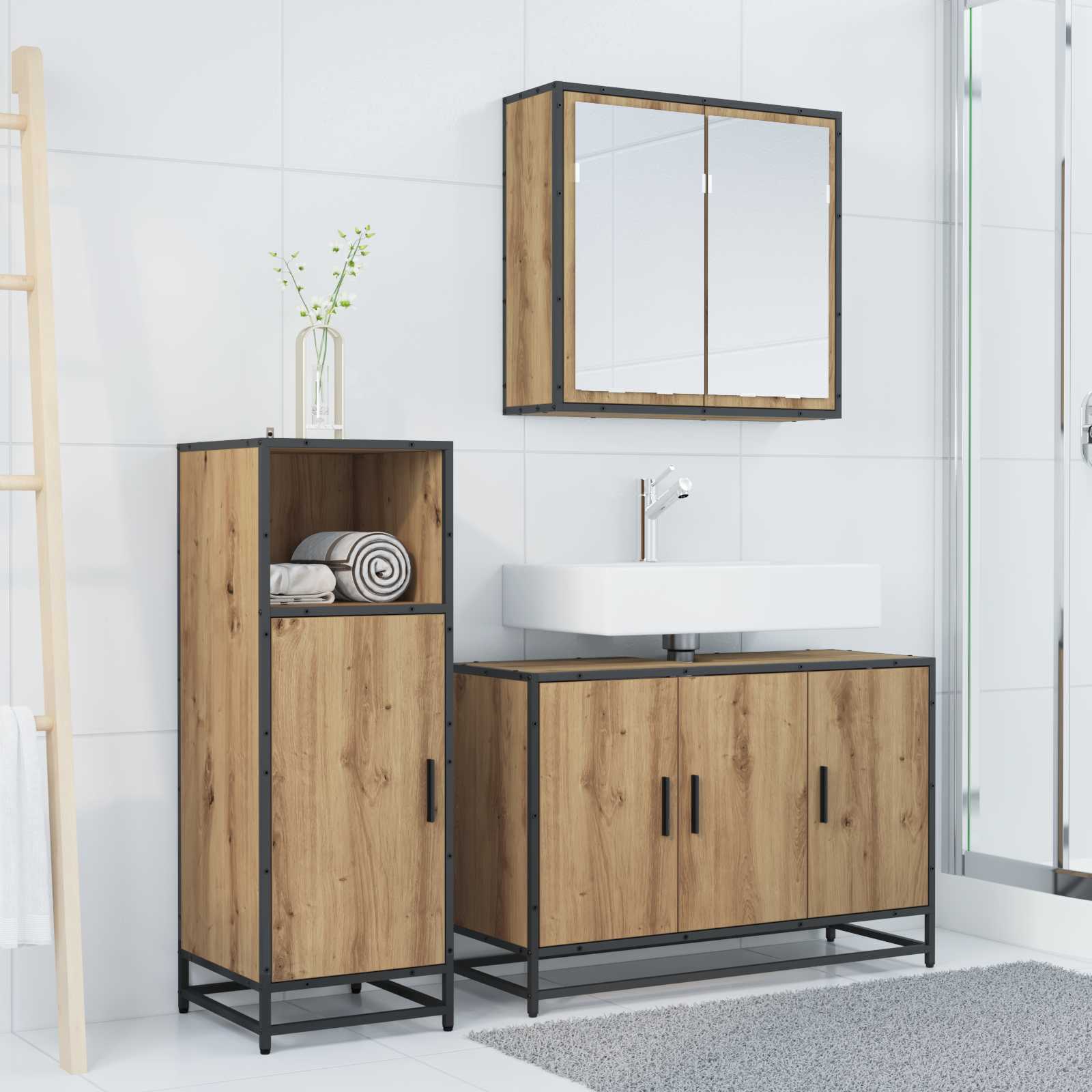 Badezimmermöbel-Set mit Regal 3 pcs Artisan-Eiche Holzwerkstoff