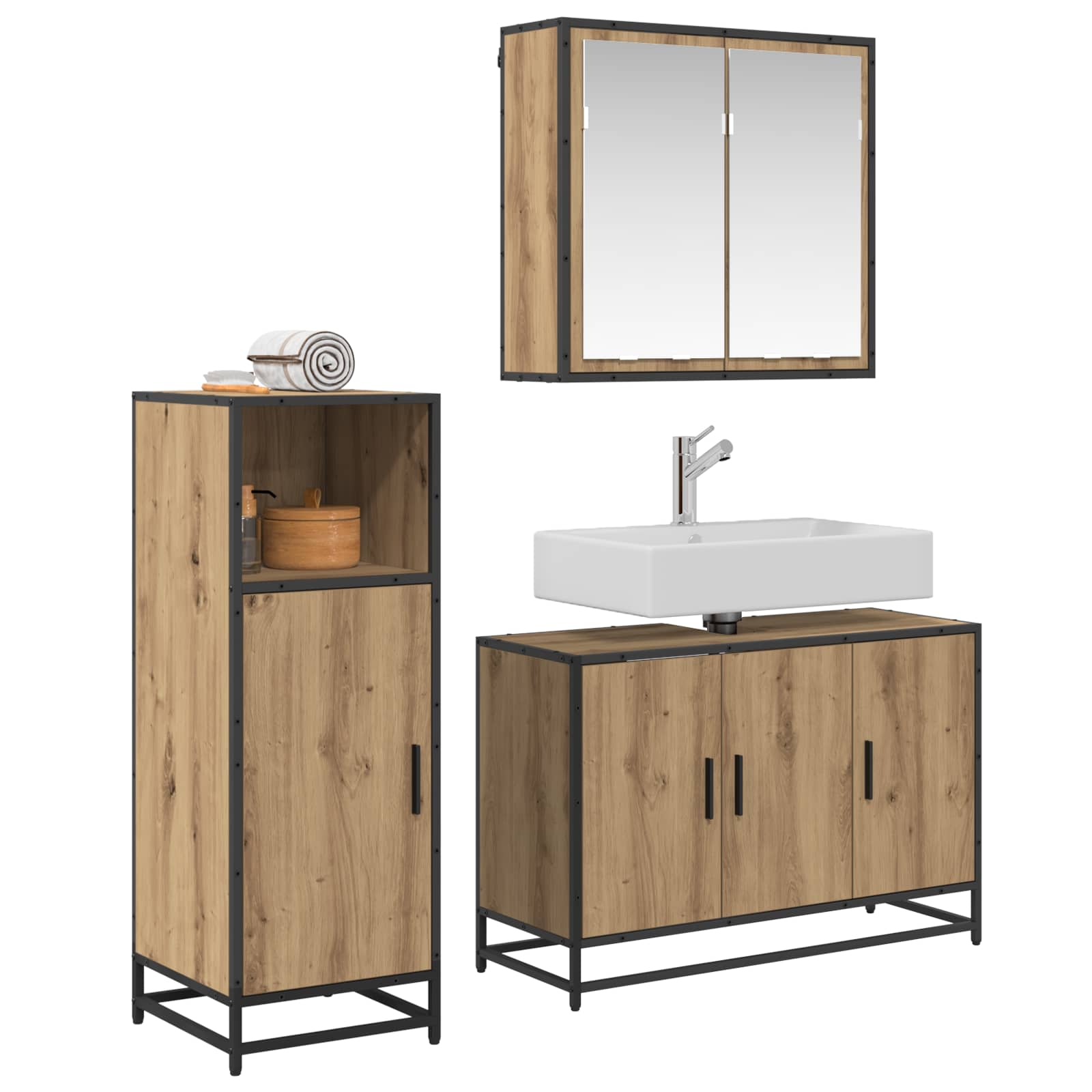 Badezimmermöbel-Set mit Regal 3 pcs Artisan-Eiche Holzwerkstoff