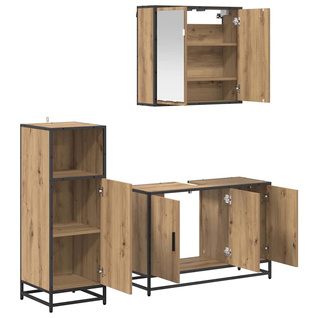 Badezimmermöbel-Set mit Regal 3 pcs Artisan-Eiche Holzwerkstoff