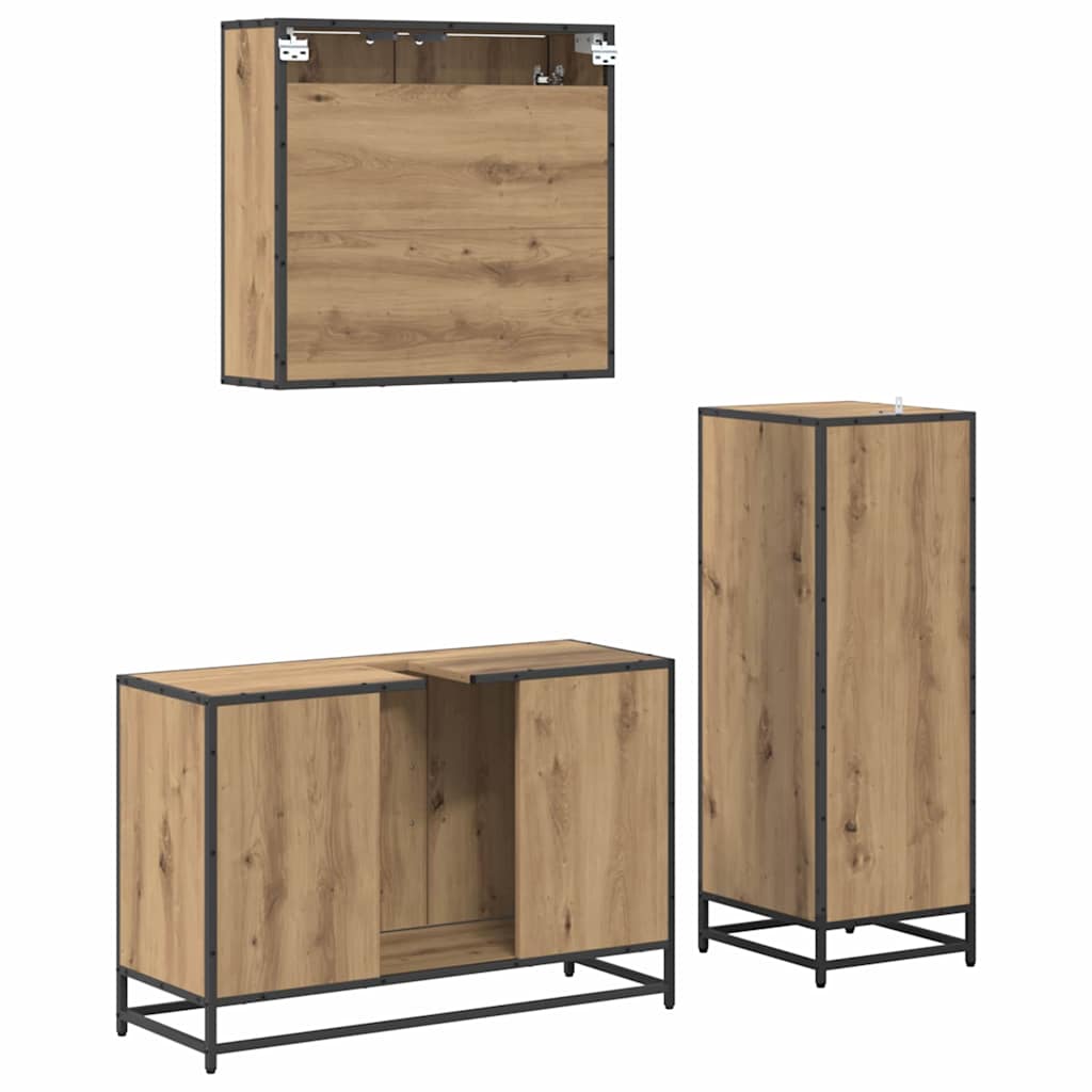 Badezimmermöbel-Set mit Regal 3 pcs Artisan-Eiche Holzwerkstoff