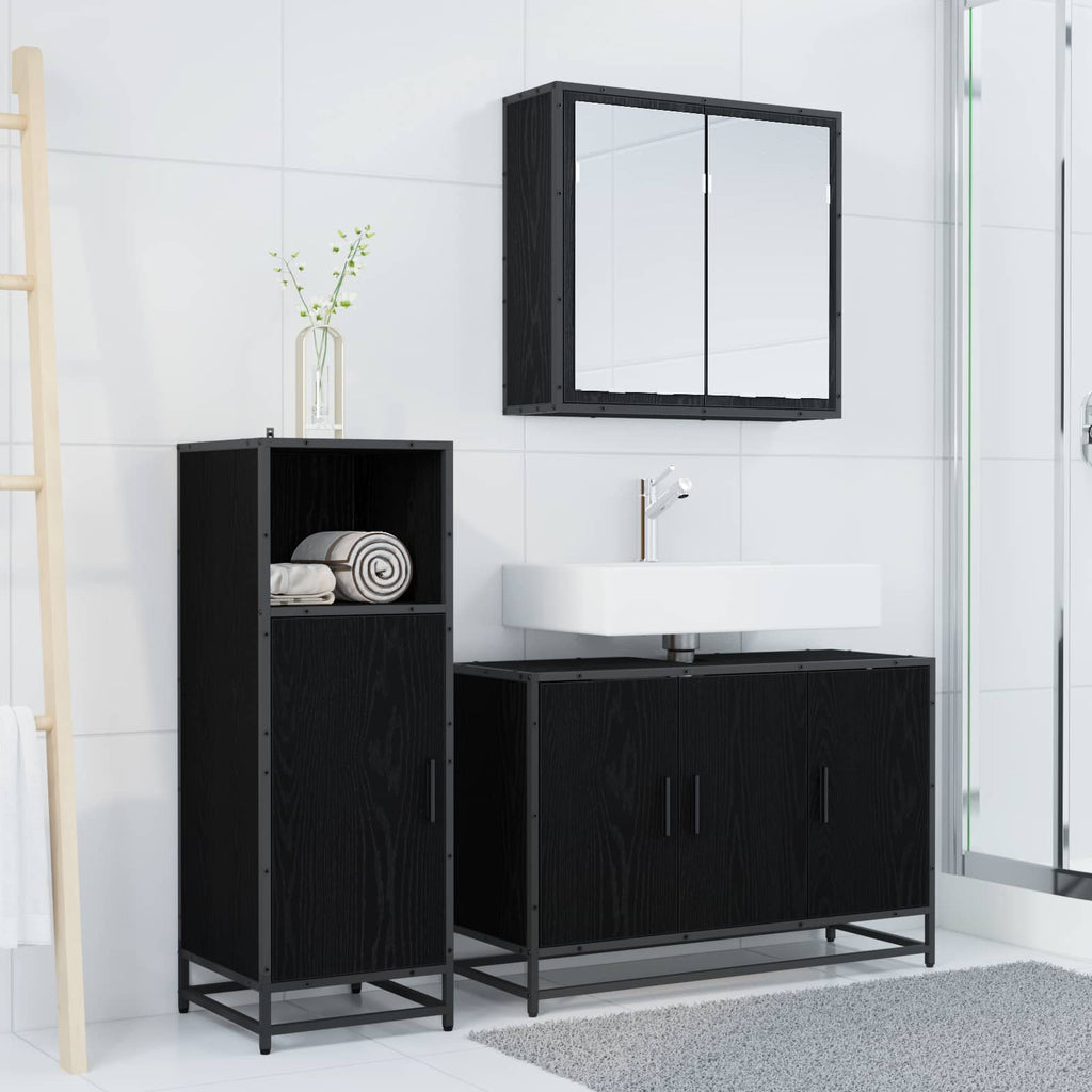 Badezimmermöbel-Set 3 pcs Schwarz Eichen-Optik Holzwerkstoff