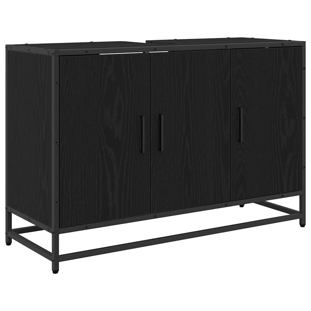 Badezimmermöbel-Set 3 pcs Schwarz Eichen-Optik Holzwerkstoff