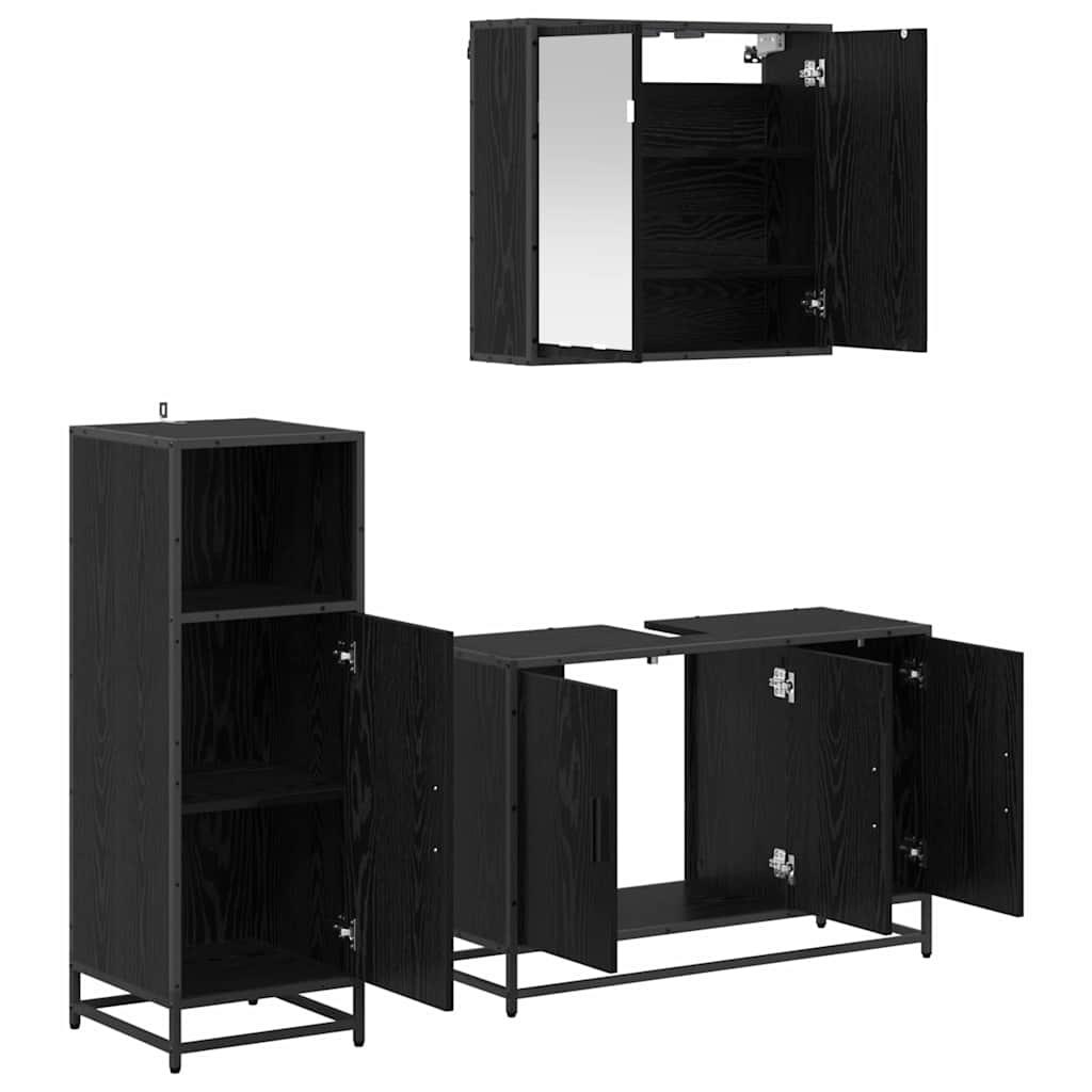 Badezimmermöbel-Set 3 pcs Schwarz Eichen-Optik Holzwerkstoff