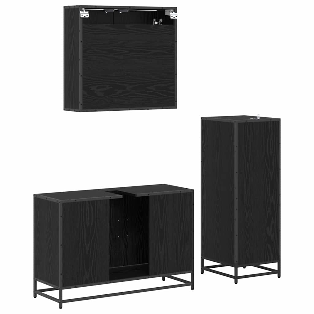 Badezimmermöbel-Set 3 pcs Schwarz Eichen-Optik Holzwerkstoff