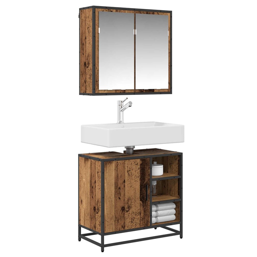 Badezimmermöbel-Set mit Regal 2 pcs Altholz Holzwerkstoff