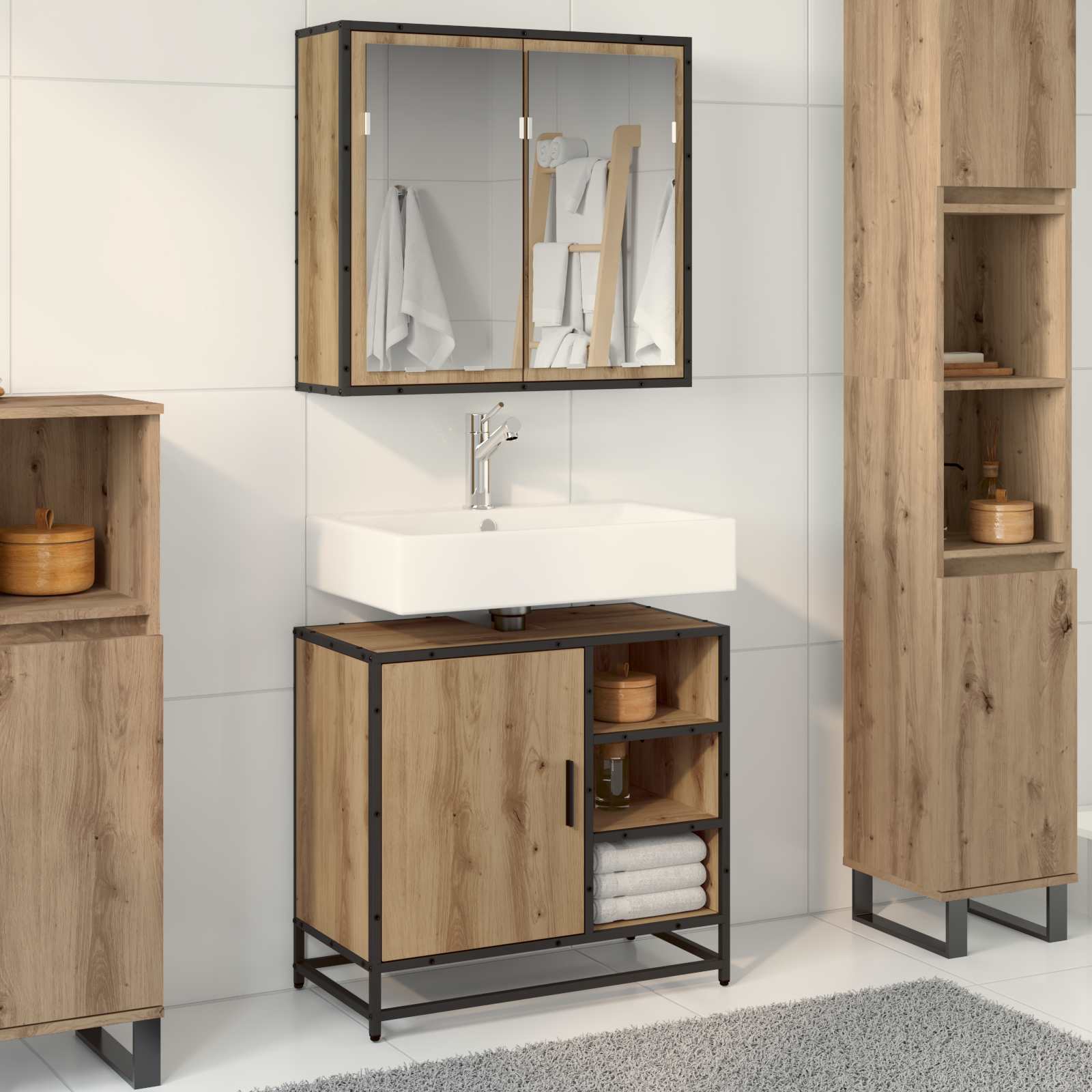 Badezimmermöbel-Set mit Regal 2 pcs Artisan-Eiche Holzwerkstoff