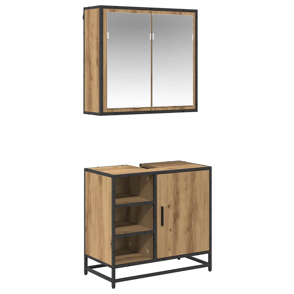 Badezimmermöbel-Set mit Regal 2 pcs Artisan-Eiche Holzwerkstoff
