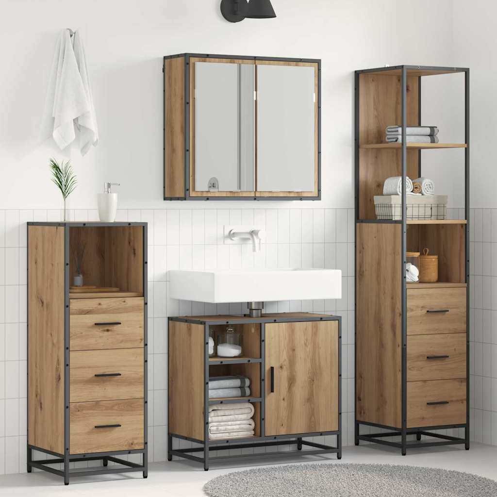 Badezimmermöbel-Set mit Regal 3 pcs Artisan-Eiche Holzwerkstoff