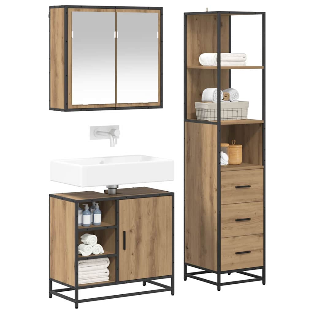 Badezimmermöbel-Set mit Regal 3 pcs Artisan-Eiche Holzwerkstoff