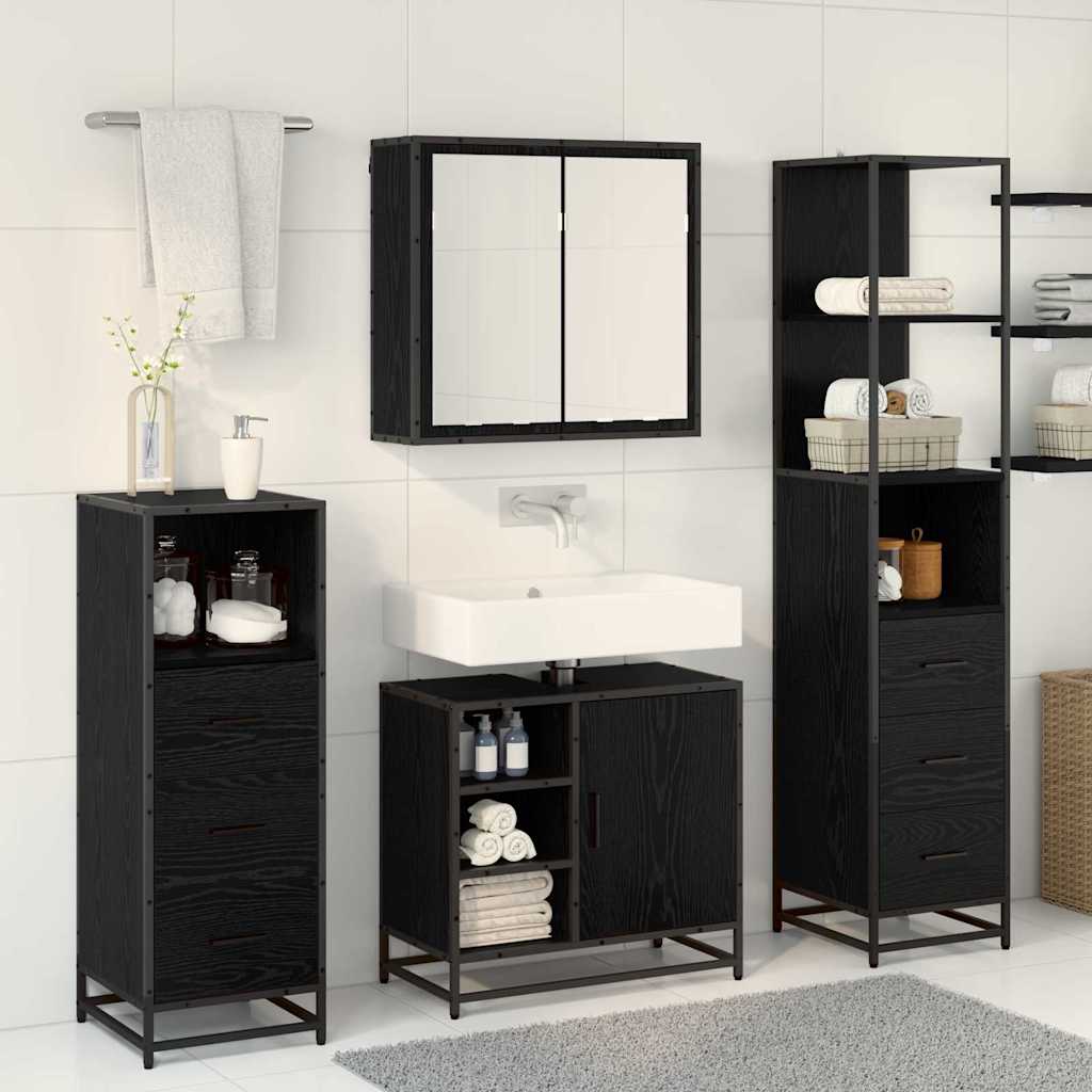 Badezimmermöbel-Set 3 pcs Schwarz Eichen-Optik Holzwerkstoff