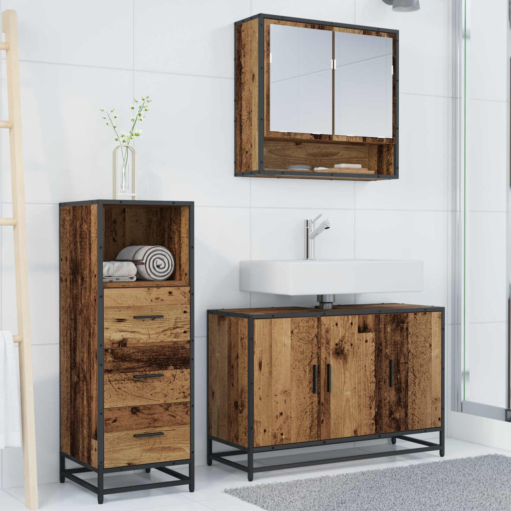 Badezimmermöbel-Set mit Schubladen 3 pcs Altholz Holzwerkstoff
