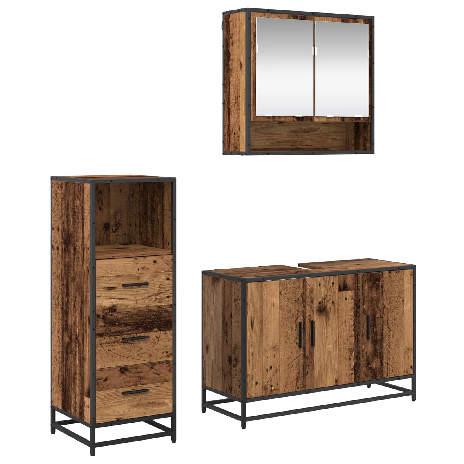 Badezimmermöbel-Set mit Schubladen 3 pcs Altholz Holzwerkstoff