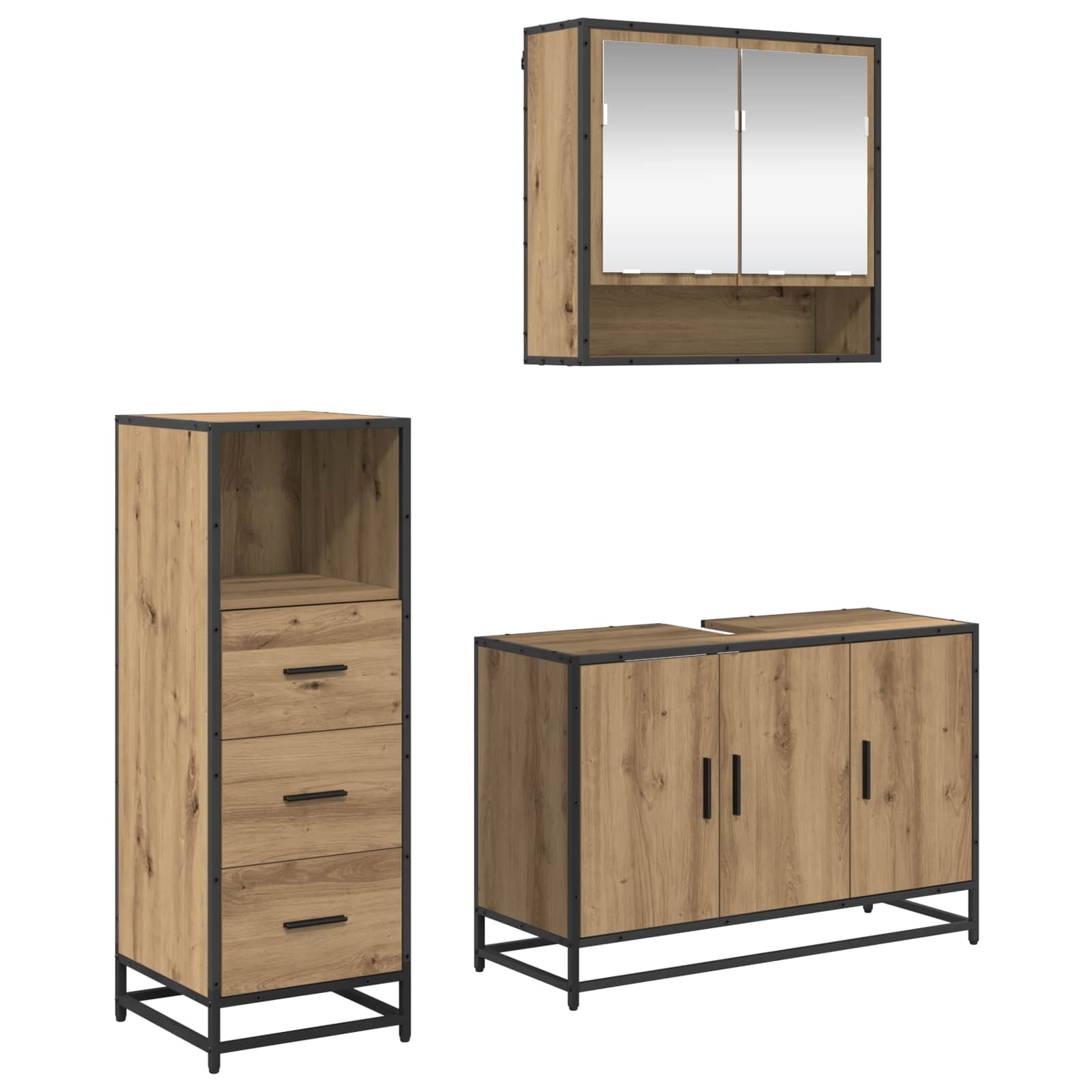 Badezimmermöbel-Set mit Regal 3 pcs Artisan-Eiche Holzwerkstoff