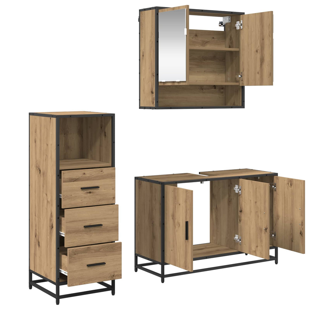 Badezimmermöbel-Set mit Regal 3 pcs Artisan-Eiche Holzwerkstoff