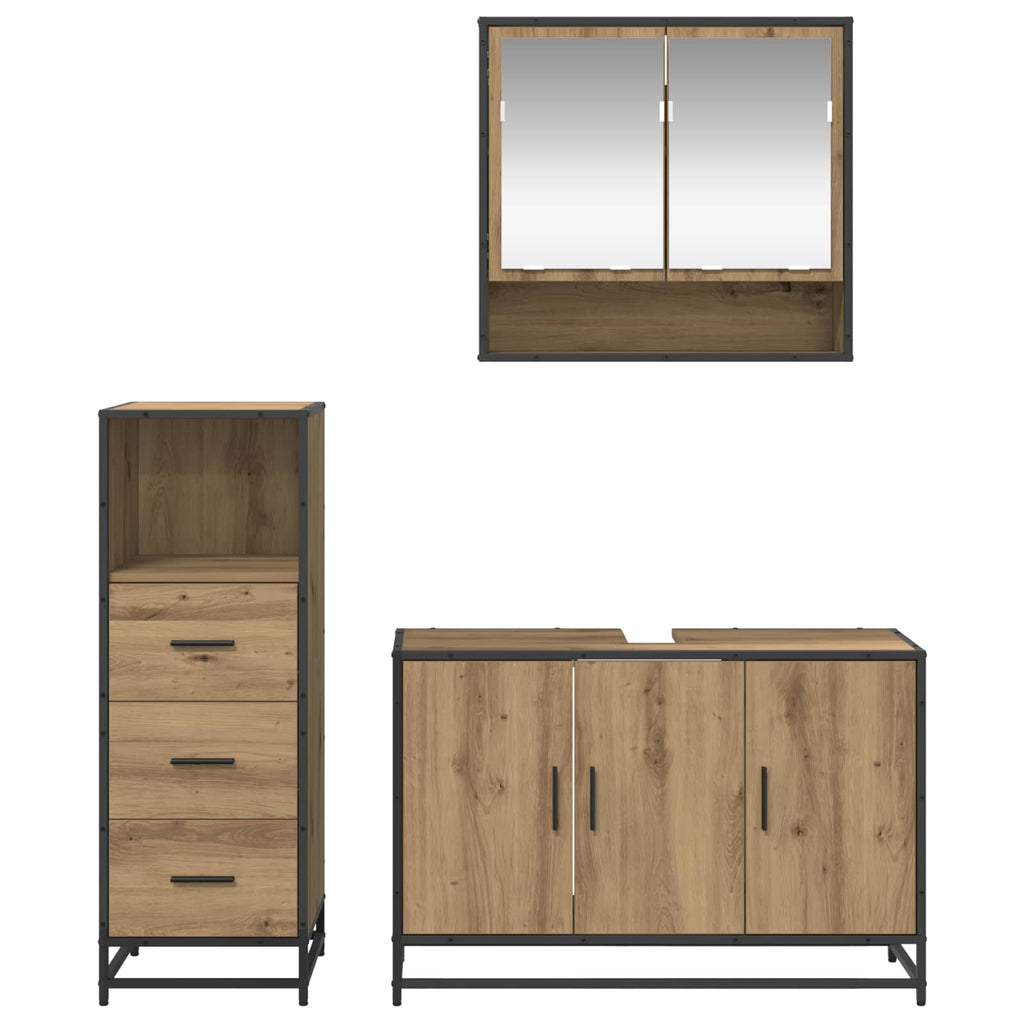 Badezimmermöbel-Set mit Regal 3 pcs Artisan-Eiche Holzwerkstoff