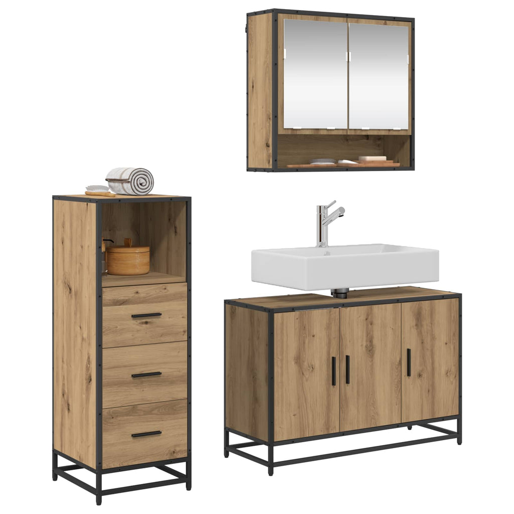 Badezimmermöbel-Set mit Regal 3 pcs Artisan-Eiche Holzwerkstoff