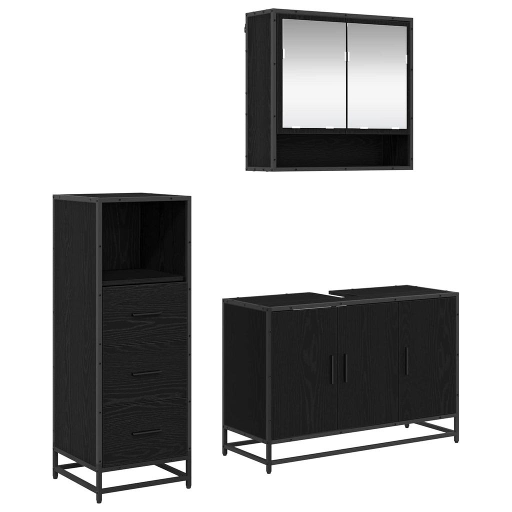 Badezimmermöbel-Set 3 pcs Schwarz Eichen-Optik Holzwerkstoff
