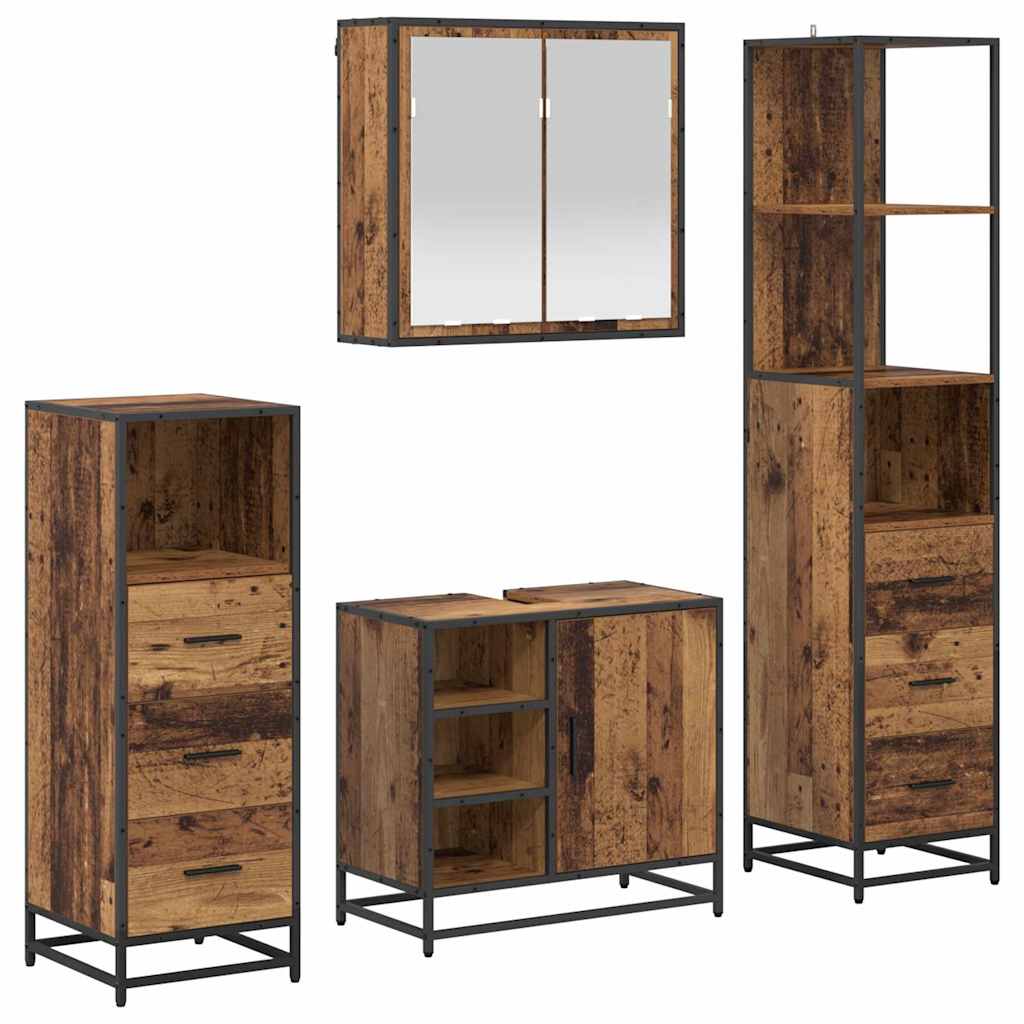 Badezimmermöbel-Set mit Schubladen 4 pcs Altholz Holzwerkstoff