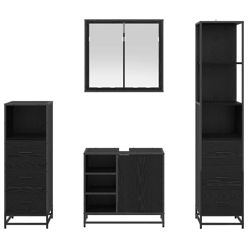 Badezimmermöbel-Set 4 pcs Schwarz Eichen-Optik Holzwerkstoff