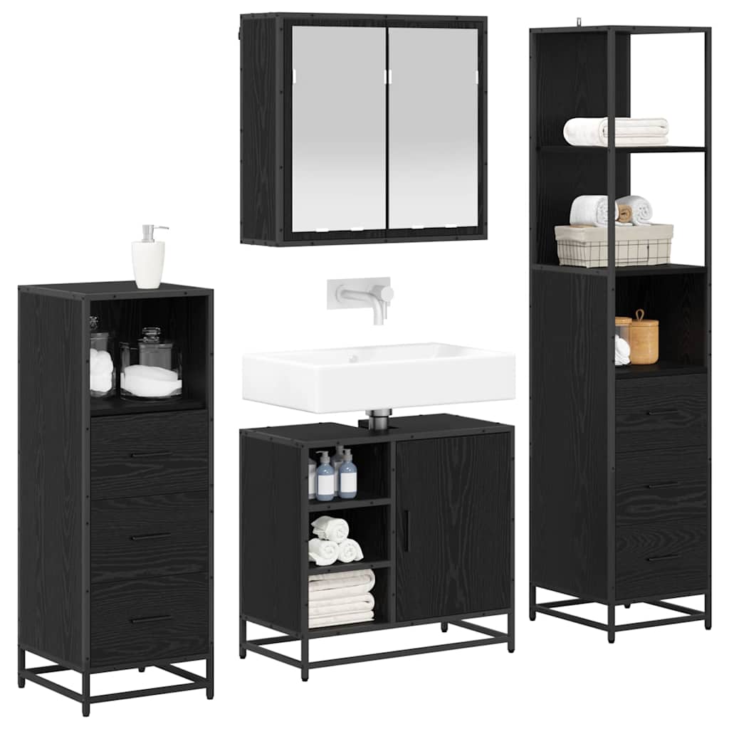 Badezimmermöbel-Set 4 pcs Schwarz Eichen-Optik Holzwerkstoff