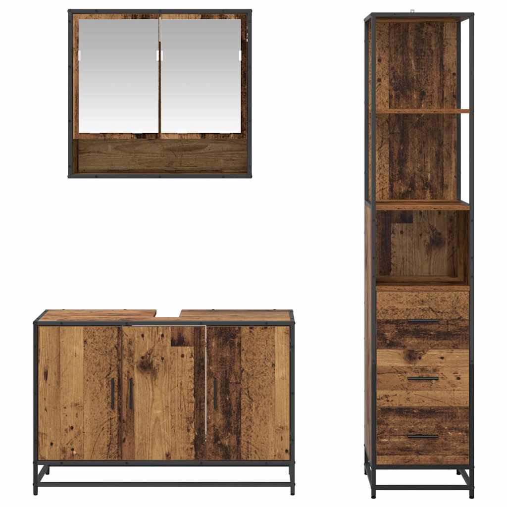 Badezimmermöbel-Set mit Schubladen 3 pcs Altholz Holzwerkstoff