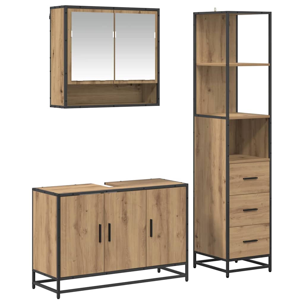 Badezimmermöbel-Set mit Regal 3 pcs Artisan-Eiche Holzwerkstoff