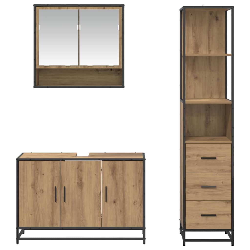 Badezimmermöbel-Set mit Regal 3 pcs Artisan-Eiche Holzwerkstoff