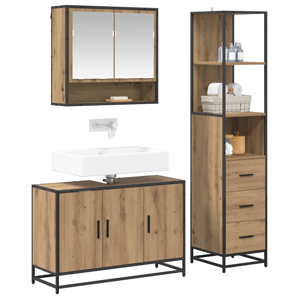 Badezimmermöbel-Set mit Regal 3 pcs Artisan-Eiche Holzwerkstoff