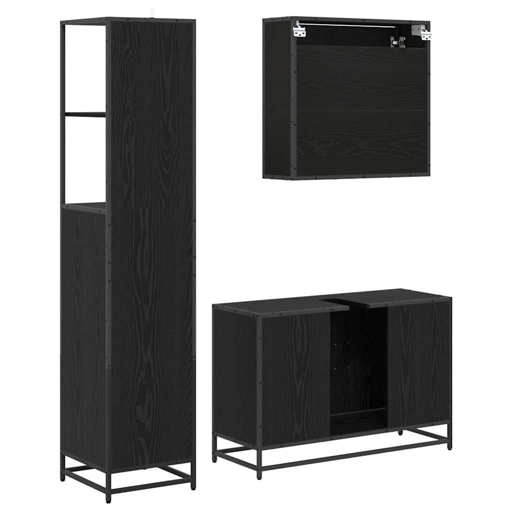 Badezimmermöbel-Set 3 pcs Schwarz Eichen-Optik Holzwerkstoff