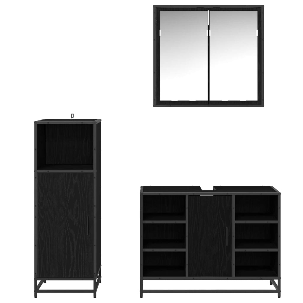 Badezimmermöbel-Set 3 pcs Schwarz Eichen-Optik Holzwerkstoff