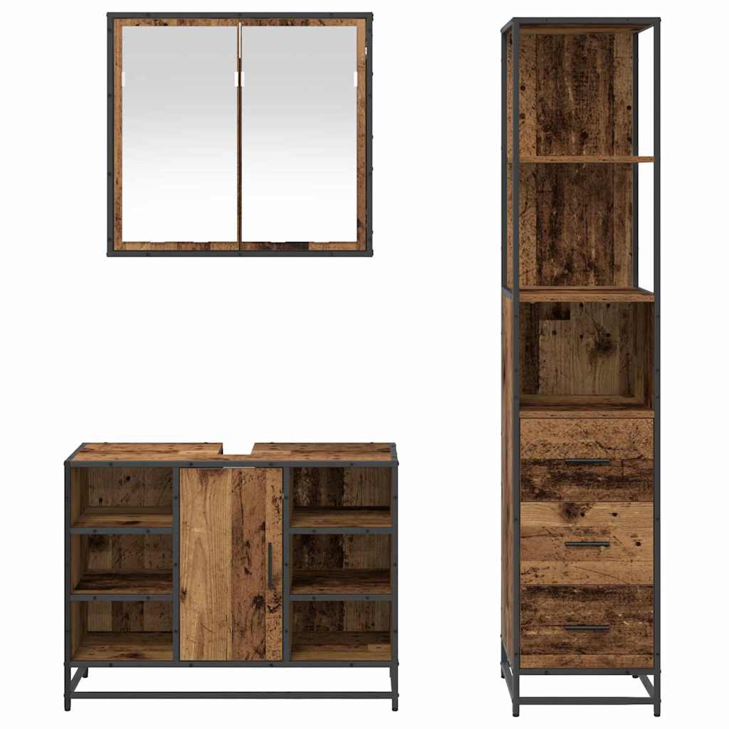 Badezimmermöbel-Set mit Schubladen 3 pcs Altholz Holzwerkstoff