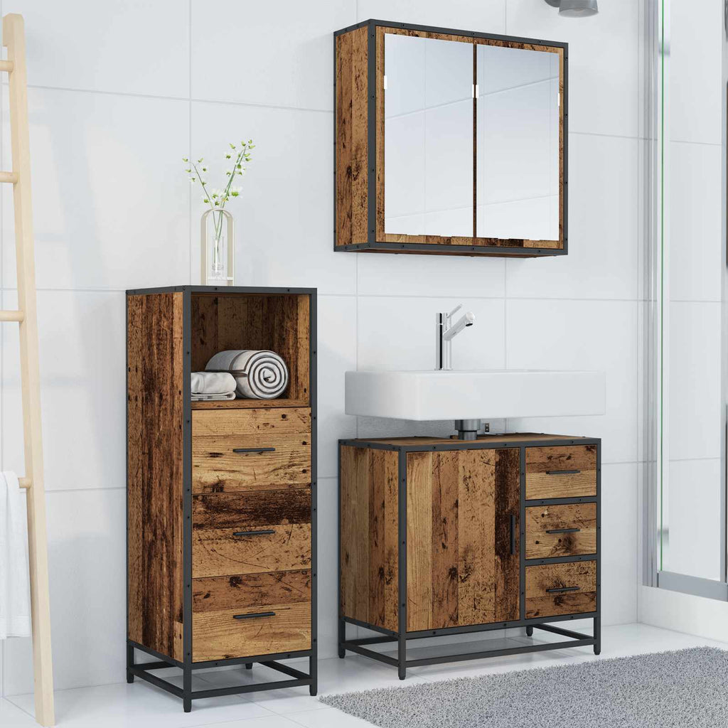 Badezimmermöbel-Set mit Schubladen 3 pcs Altholz Holzwerkstoff