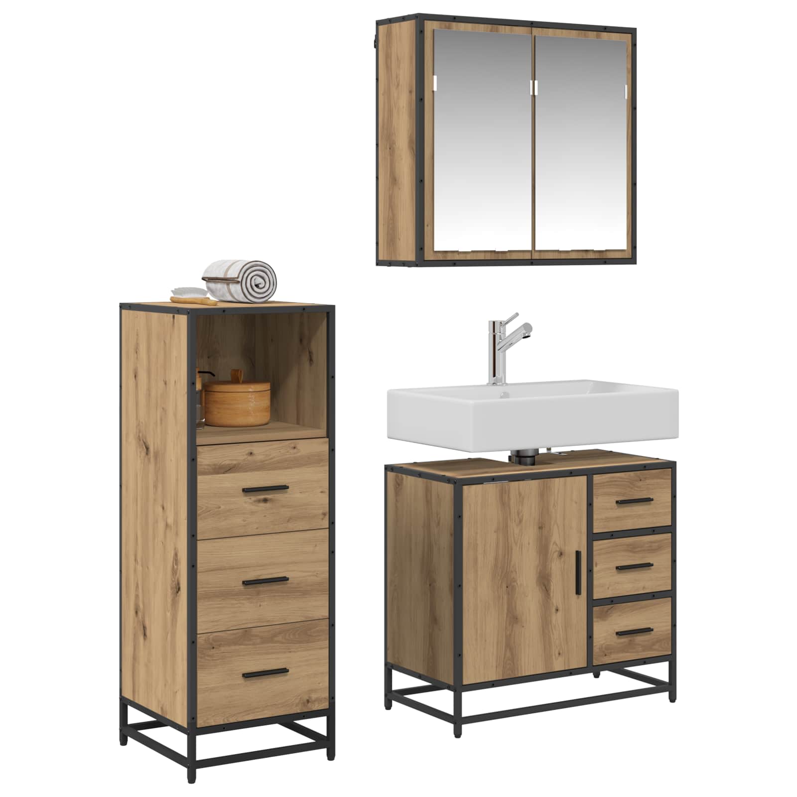 Badezimmermöbel-Set mit Regal 3 pcs Artisan-Eiche Holzwerkstoff