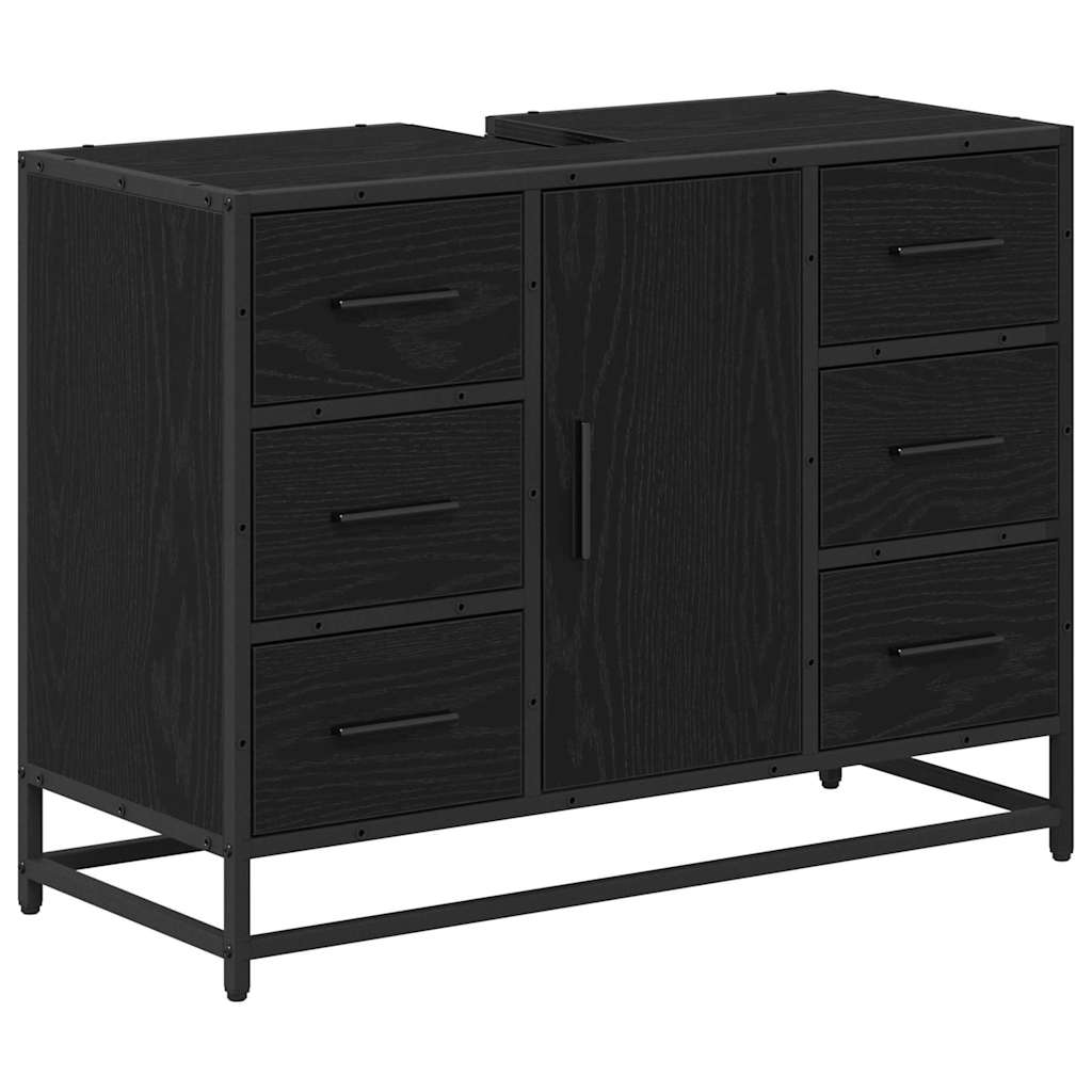 Badezimmermöbel-Set 2 pcs Schwarz Eichen-Optik Holzwerkstoff