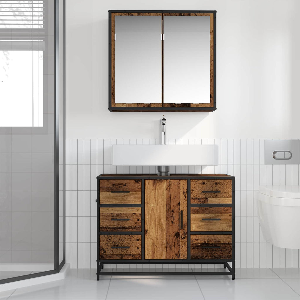 Badezimmermöbel-Set mit Schubladen 2 pcs Altholz Holzwerkstoff