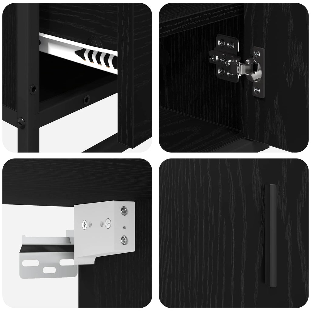 Badezimmermöbel-Set 3 pcs Schwarz Eichen-Optik Holzwerkstoff