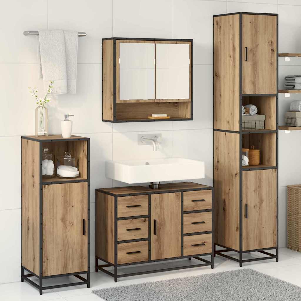 Badezimmermöbel-Set mit Regal 4 pcs Artisan-Eiche Holzwerkstoff