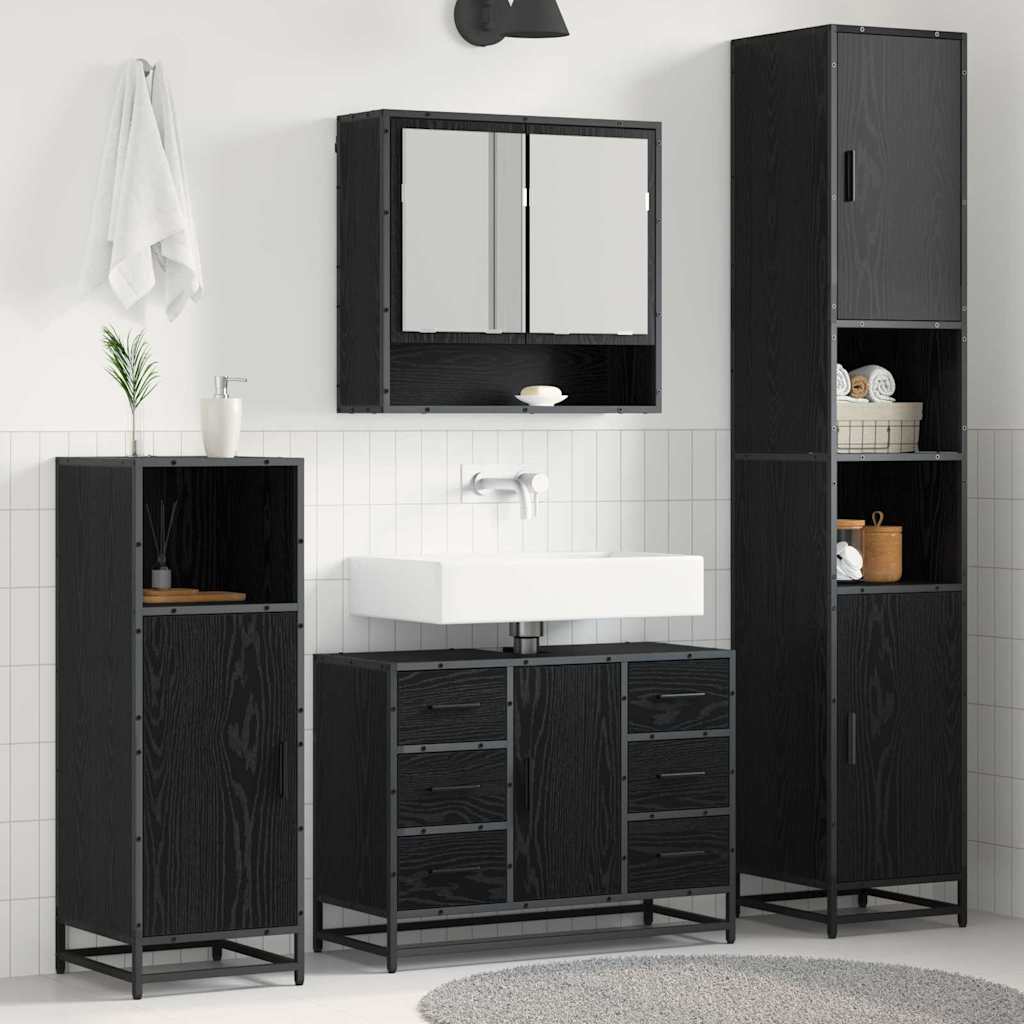 Badezimmermöbel-Set 4 pcs Schwarz Eichen-Optik Holzwerkstoff