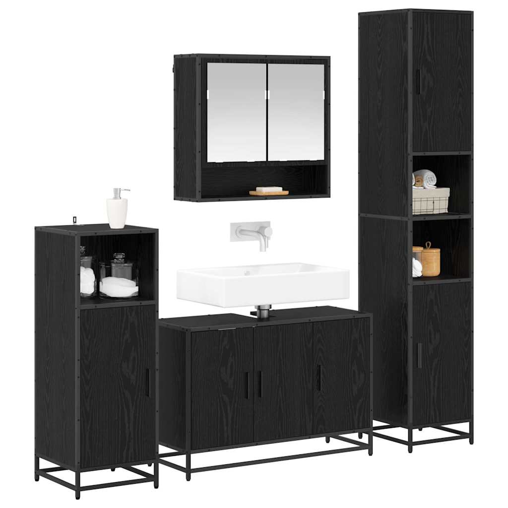 Badezimmermöbel-Set 4 pcs Schwarz Eichen-Optik Holzwerkstoff