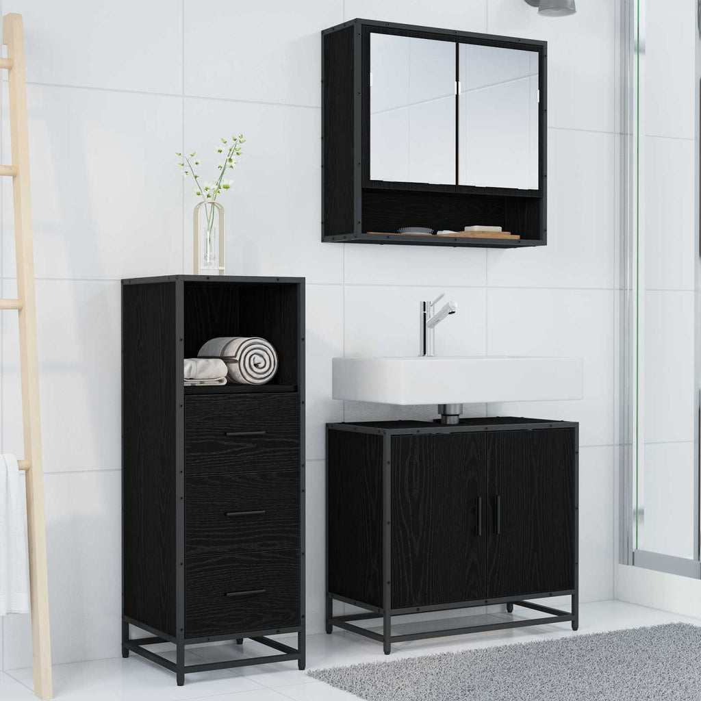 Badezimmermöbel-Set 3 pcs Schwarz Eichen-Optik Holzwerkstoff