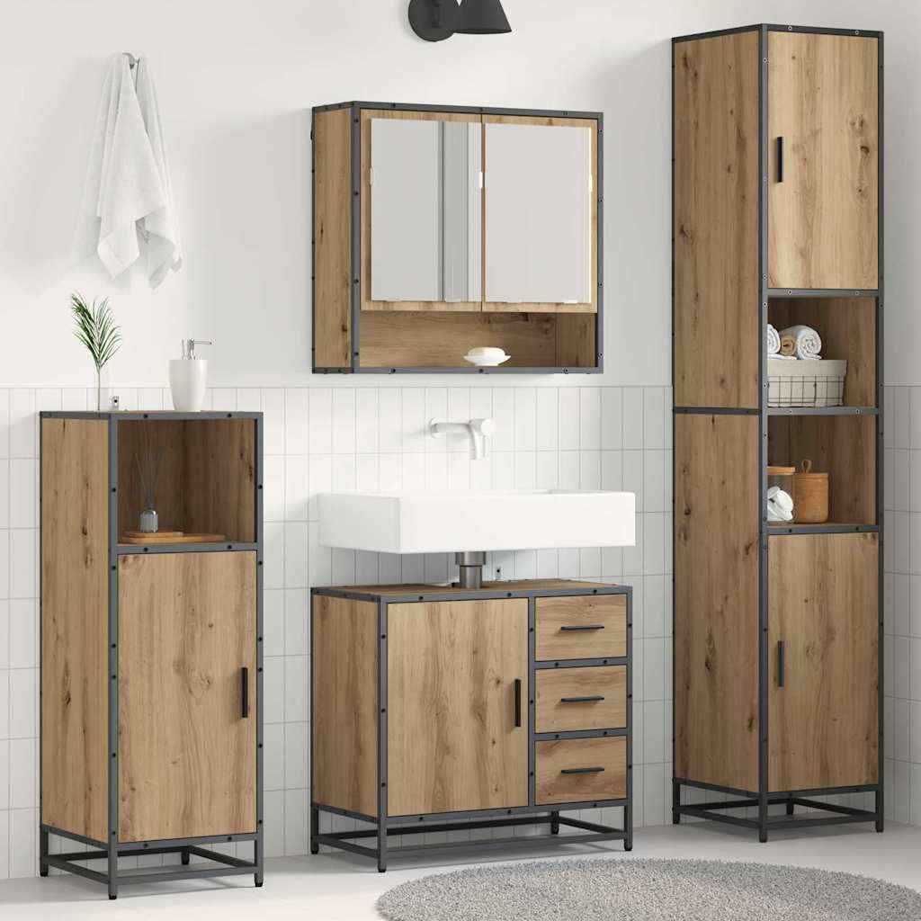 Badezimmermöbel-Set mit Regal 4 pcs Artisan-Eiche Holzwerkstoff