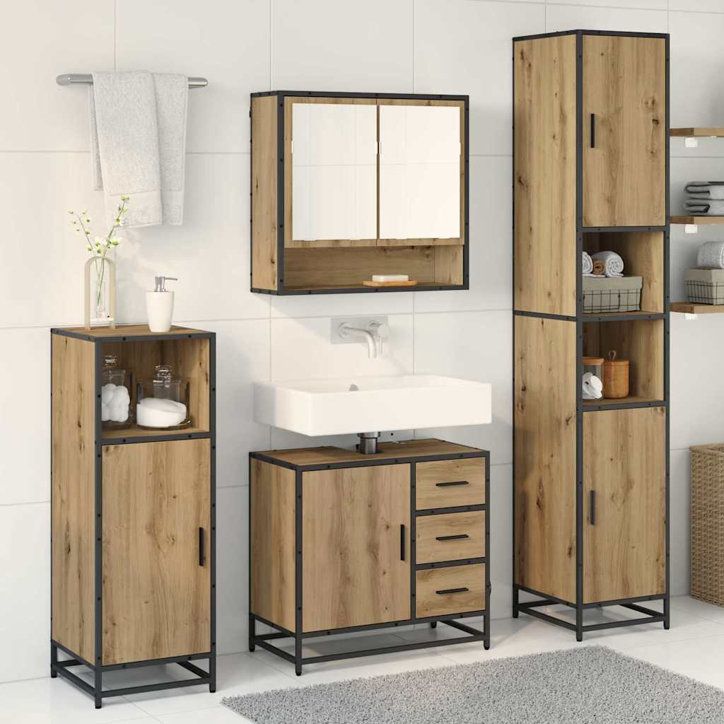 Badezimmermöbel-Set mit Regal 4 pcs Artisan-Eiche Holzwerkstoff