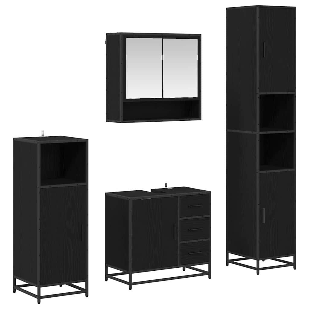 Badezimmermöbel-Set 4 pcs Schwarz Eichen-Optik Holzwerkstoff