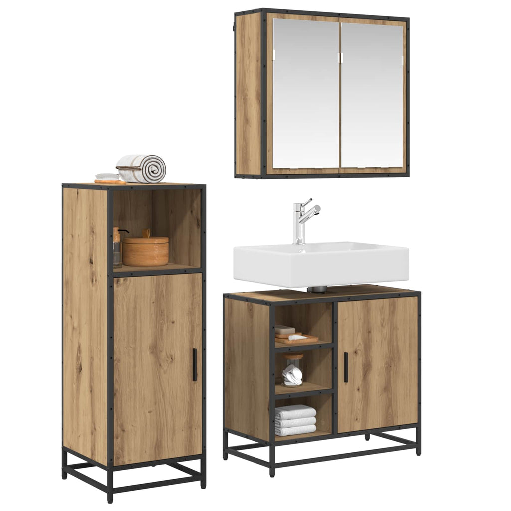 Badezimmermöbel-Set mit Regal 3 pcs Artisan-Eiche Holzwerkstoff