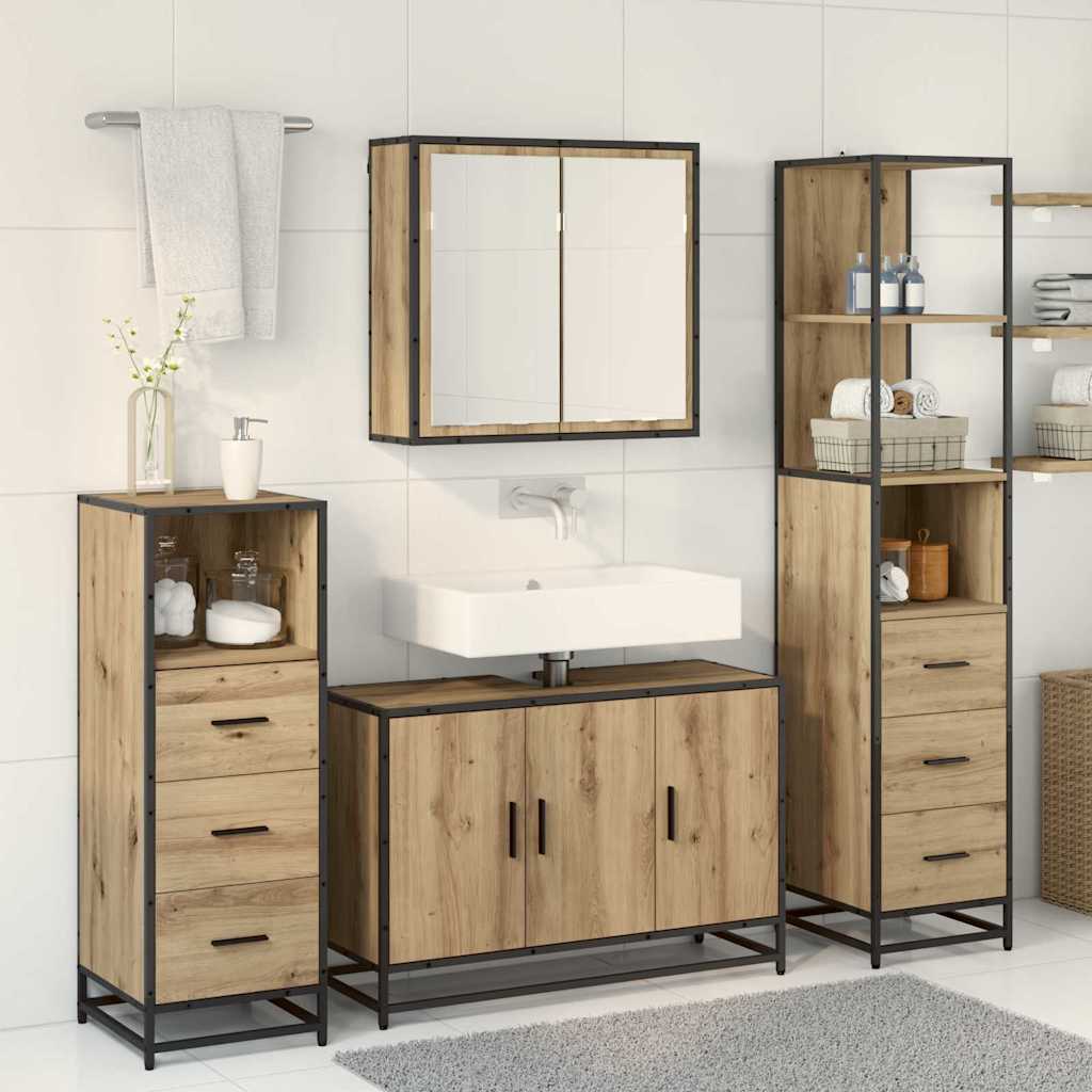 Badezimmermöbel-Set mit Regal 3 pcs Artisan-Eiche Holzwerkstoff